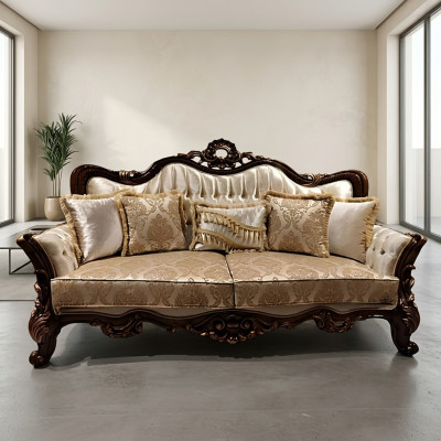 Chesterfield Barock Dräisitzer Miwwel Sofa Couchen Stoff Gold Couch