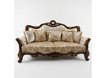 Chesterfield Barock Dräisitzer Miwwel Sofa Couchen Stoff Gold Couch
