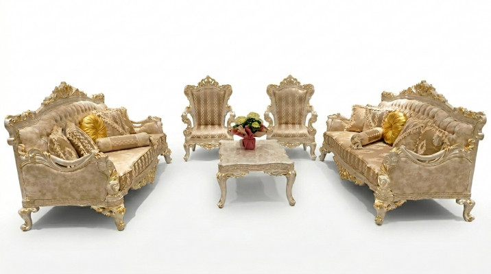 Beige Canapé-Sëtzung Sofa Set 5tlg. Dësch Canapé-Sëtzung Canapé Miwwelen