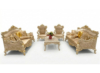 Beige Canapé-Sëtzung Sofa Set 5tlg. Dësch Canapé-Sëtzung Canapé Miwwelen