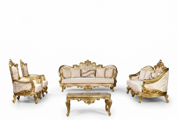 Golde Sofagarnitur Couch Set 5tlg mat Salontafel Chesterfield Barock