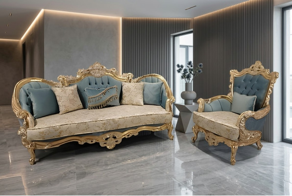 Wunnzëmmer Sofagarnitur Klassesch Sofa Canapé Miwwelariichtung 3+1 Sëtzer