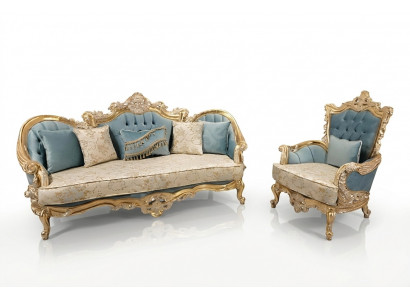 Wunnzëmmer Sofagarnitur Klassesch Sofa Canapé Miwwelariichtung 3+1 Sëtzer