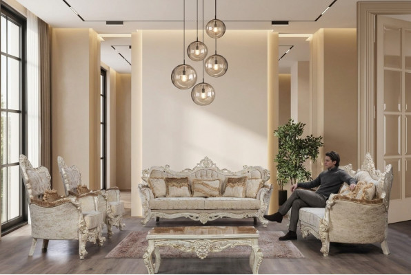 Sofagarnitur Canapé Set Barock Rokoko Stil 4 Stéck mat Couchtisch Miwwelen