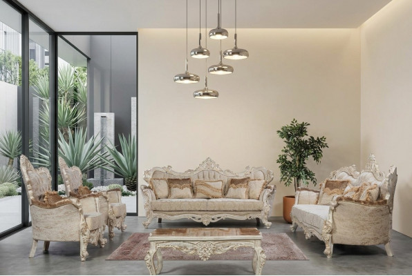 Sofagarnitur Canapé Set Barock Rokoko Stil 4 Stéck mat Couchtisch Miwwelen