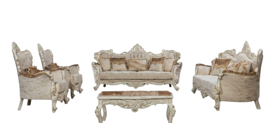 Sofagarnitur Canapé Set Barock Rokoko Stil 4 Stéck mat Couchtisch Miwwelen