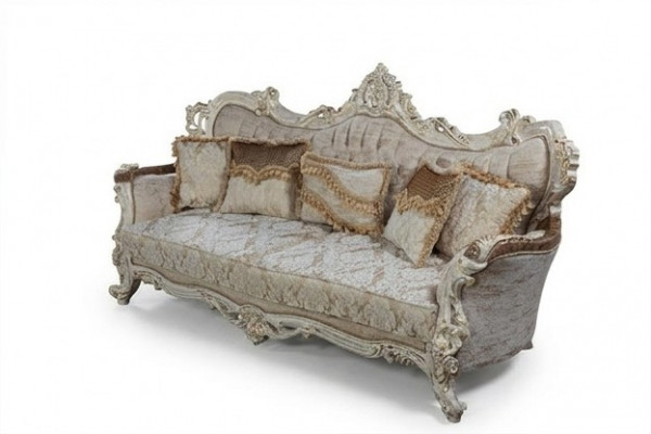 Chesterfield Barock Dräisikter Canapé Miwwelen Canapéen Stoff Gold Canapé