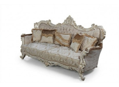 Chesterfield Barock Dräisikter Canapé Miwwelen Canapéen Stoff Gold Canapé