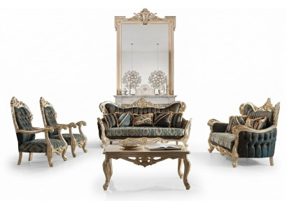 Soffagassette Sofa Canapé Barock Rokoko Set Dësch Turkis 5tlg. Gold