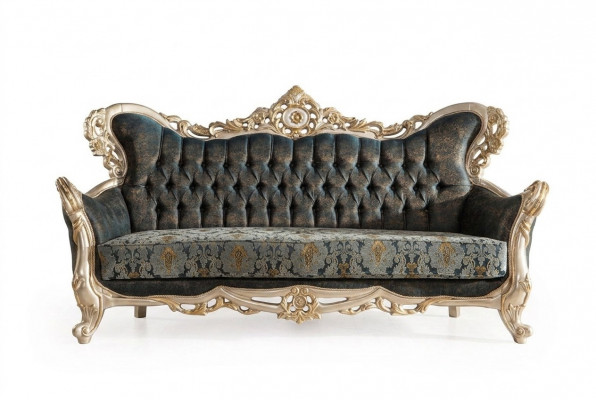 Barock dräisiichter Chesterfield Couch Miwwelen Sofa Couchen Stoff Gold