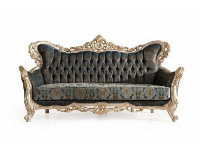 Barock dräisiichter Chesterfield Couch Miwwelen Sofa Couchen Stoff Gold