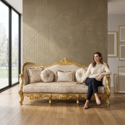 Luxus Canapé Klassesch Dräisëtzer Sofa Couche Miwwelen Ariichtung Stoff Sofa