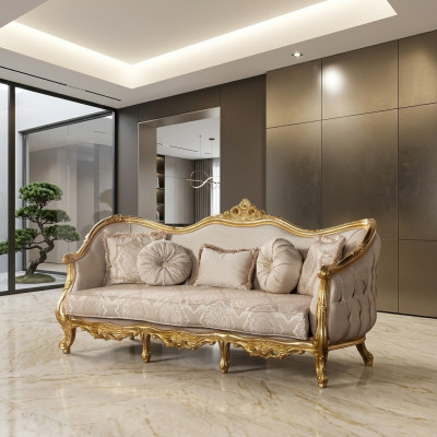 Luxus Canapé Klassesch Dräisëtzer Sofa Couche Miwwelen Ariichtung Stoff Sofa