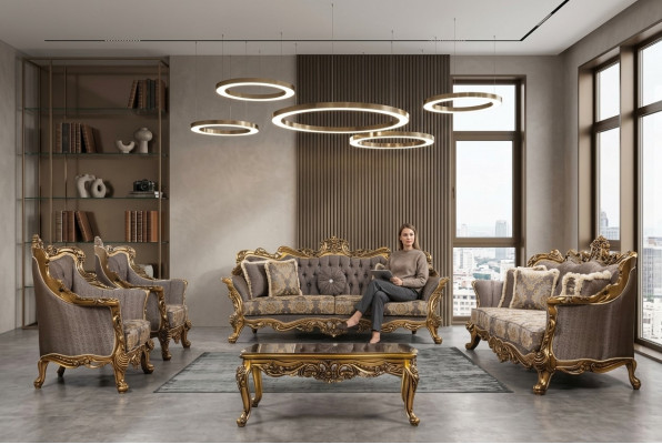 Luxus Sofagarnitur Klassesch Canapé Sofa Polster Miwwelen Set Komplett 5 Deeler