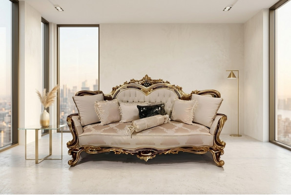 Chesterfield Barock Dräisëtzer Canapé Miwwelen Sofa Couche Stoff Beige