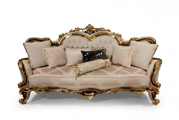 Chesterfield Barock Dräisëtzer Canapé Miwwelen Sofa Couche Stoff Beige