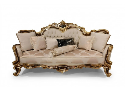 Chesterfield Barock Dräisëtzer Canapé Miwwelen Sofa Couche Stoff Beige