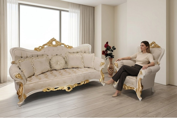 Klassesch Couch Wunnzëmmersofa Garnitur Miwwel Ariichtung 3+1 Sëtz Sofa