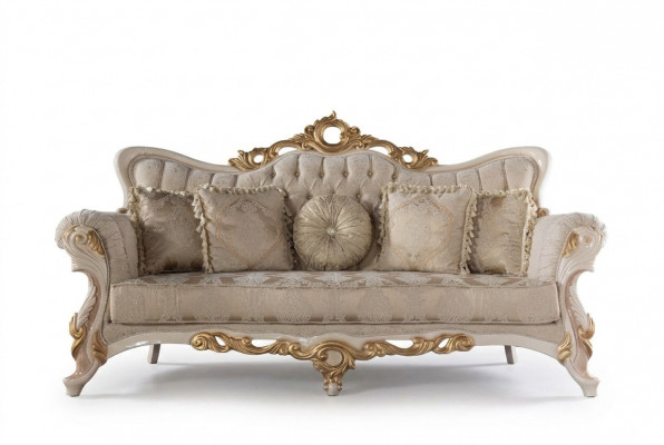 Chesterfield Barock Canapé Miwwelen Sofa Couchen Stoff Gold Dräisëtzer
