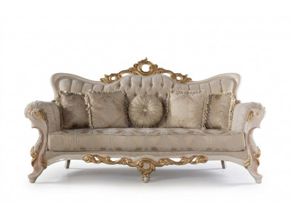 Chesterfield Barock Canapé Miwwelen Sofa Couchen Stoff Gold Dräisëtzer