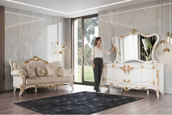 Dreiplazecouch Polstersofa Miwwele Wunnzëmmer Set mat Anrichte 3-Teileg.