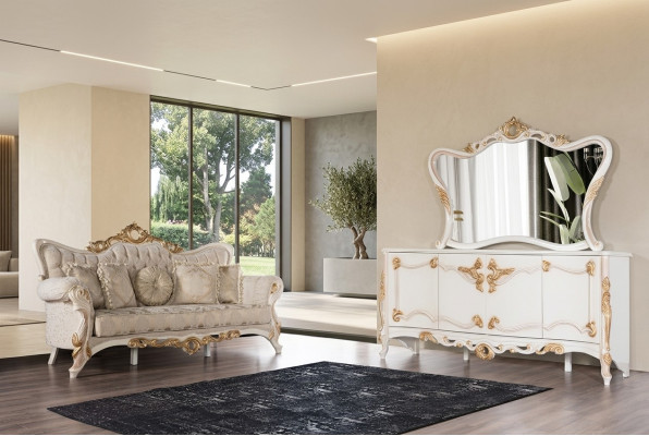Dreiplazecouch Polstersofa Miwwele Wunnzëmmer Set mat Anrichte 3-Teileg.