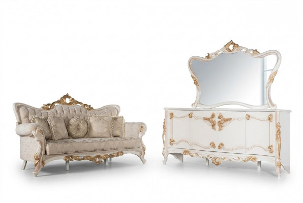 Dreiplazecouch Polstersofa Miwwele Wunnzëmmer Set mat Anrichte 3-Teileg.