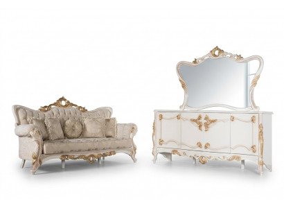 Dreiplazecouch Polstersofa Miwwele Wunnzëmmer Set mat Anrichte 3-Teileg.