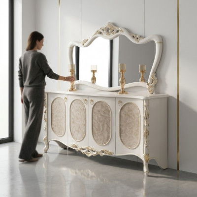 Luxe Miwwelen Wunnzëmmer Sideboard Mat Spigeldesign Konsol Sideboard Holz