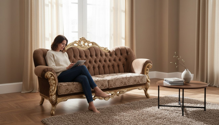 Klassesch dräisëtzer barock Couch Ariichtung 3er franséisch Miwwelen