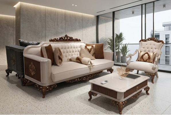 Dreiplazegen Chesterfield Barock Canapé Miwwel Sofa Cocuchen Stoff Gold