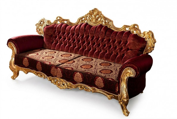 Luxus dräisëtzeger Canapé Polster Miwwelen Samt Barock Rout 3 Sëtz Sofa Nei