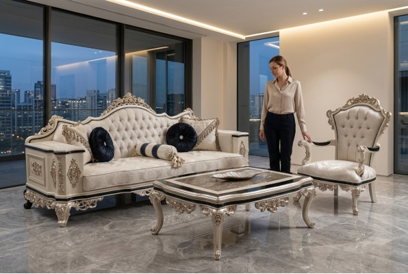 Luxus Wunnzëmmer Canapé Set 3+1 mat Couchtisch Sofasemblen Sofa Canapéen