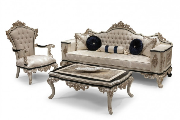 Luxus Wunnzëmmer Canapé Set 3+1 mat Couchtisch Sofasemblen Sofa Canapéen