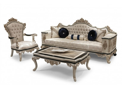 Luxus Wunnzëmmer Canapé Set 3+1 mat Couchtisch Sofasemblen Sofa Canapéen