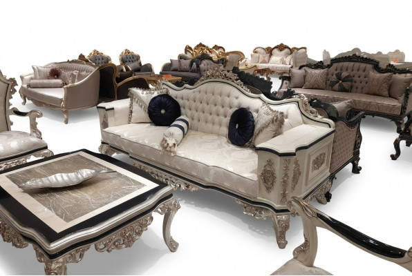 Chesterfield Sofa Couch 3-Sëtz Couchen Polster Miwwelen Dräisëtzer Wäiss Nei