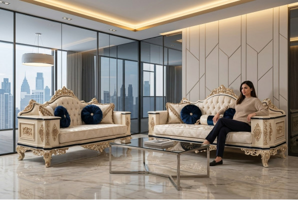 Chesterfield Sofa Garnitur Set 3+1 Luxus 2 Deeler Stoff Sofa Wunnzëmmer
