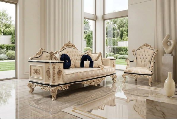 Chesterfield Sofa Garnitur Set 3+1 Luxus 2 Deeler Stoff Sofa Wunnzëmmer