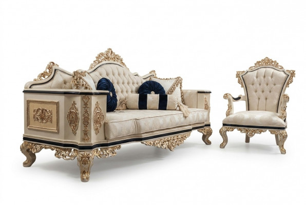 Chesterfield Sofa Garnitur Set 3+1 Luxus 2 Deeler Stoff Sofa Wunnzëmmer