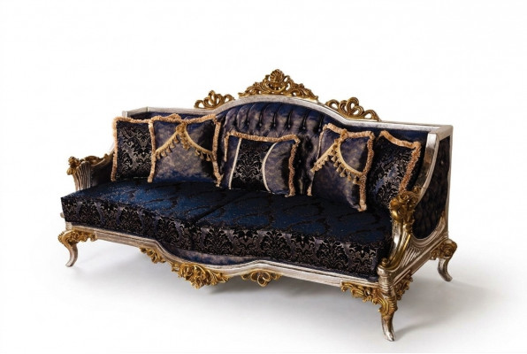 Samt Barock Dräisëtzer Couch Gëllene Kader Sofa Couche Miwwelen Nei