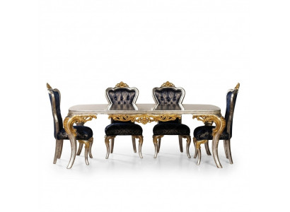 Exquisite Golden Iesszëmmer Set Iessdësch mat x4 Chesterfield Still Luxus Miwwelen
