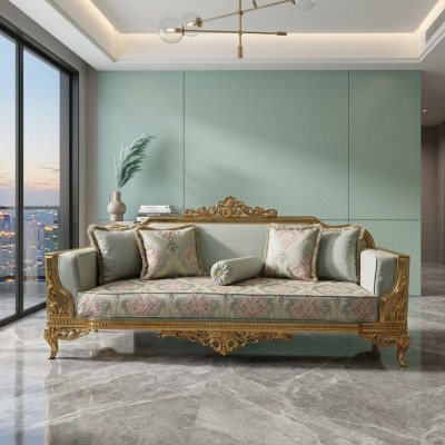 Klassesche dräisëtzeger Canapé Barock Beige 3er Sofa Canapéën Miwwelen Sofas
