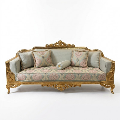Klassesche dräisëtzeger Canapé Barock Beige 3er Sofa Canapéën Miwwelen Sofas