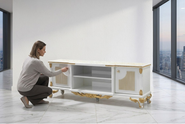 Klassesch Sideboard TV-Stee Kommode Holz Lowboard Kommoden Barock