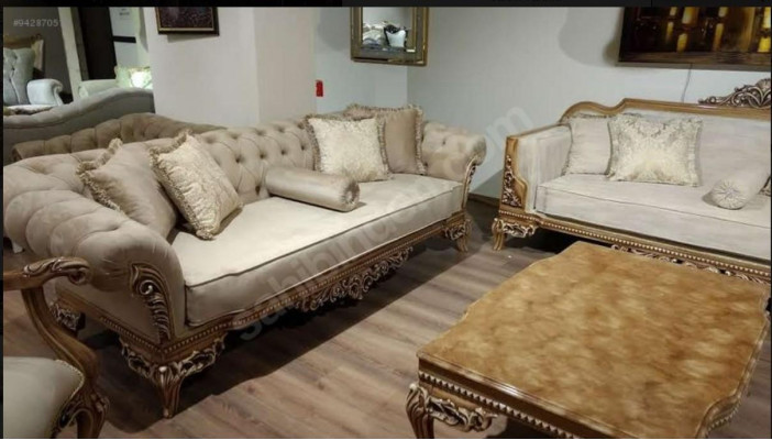 Designer Sofa, hellen Stoffiwwerzuch, 3-Sëtzer + Dësch neit Modell fir Wunnzëmmer