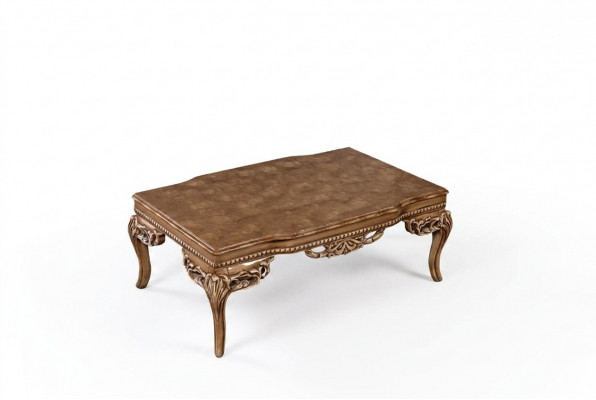 Fir Wunnzëmmer Art Deco Couchdësch aus Holz hell Faarf geschnëtzte Been Nei