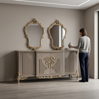 Kommode mat Spigel Taupe Brong Holz Schaf Sideboard Kommoden 2 Deeler