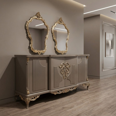 Kommode mat Spigel Taupe Brong Holz Schaf Sideboard Kommoden 2 Deeler