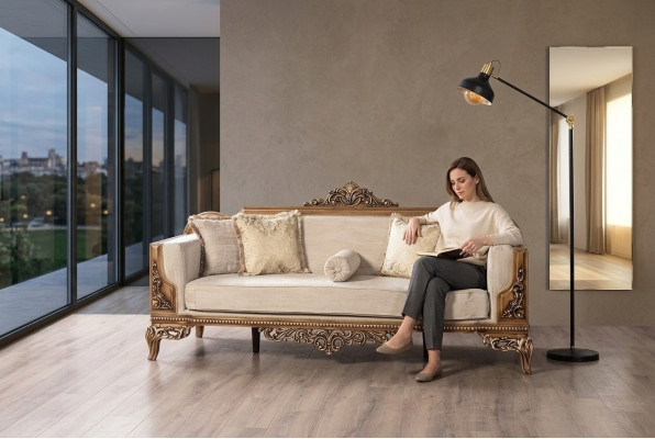 Modern Dräisëtzer Couch Polster Miwwelen Sofa Barock Rokoko Sofasen Couchen Samt.