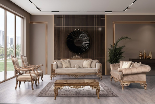 Barock Wunnzëmmer Miwwel Set Couch Sofa Polstersëtzung Dësch 5 Stéck.